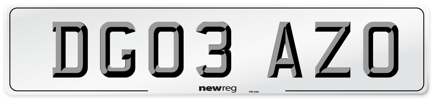 DG03 AZO Number Plate from New Reg